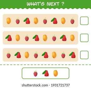 What's comes next educational game of cartoon fruits. Find the regularity and continue the row task. Educational game for pre shool years kids and toddlers