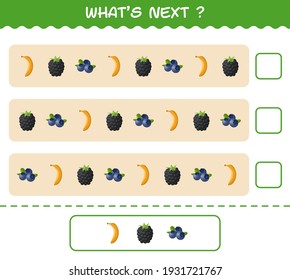 What's comes next educational game of cartoon fruits. Find the regularity and continue the row task. Educational game for pre shool years kids and toddlers