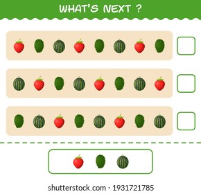 What's comes next educational game of cartoon fruits. Find the regularity and continue the row task. Educational game for pre shool years kids and toddlers