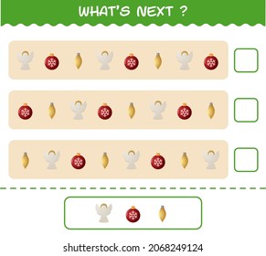 What's comes next educational game of cartoon christmas. Find the regularity and continue the row task. Educational game for pre shool years kids and toddlers