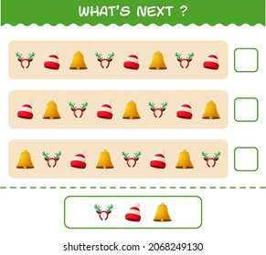 What's comes next educational game of cartoon christmas. Find the regularity and continue the row task. Educational game for pre shool years kids and toddlers