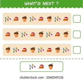 What's comes next educational game of cartoon christmas. Find the regularity and continue the row task. Educational game for pre shool years kids and toddlers