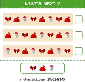 What's comes next educational game of cartoon christmas. Find the regularity and continue the row task. Educational game for pre shool years kids and toddlers