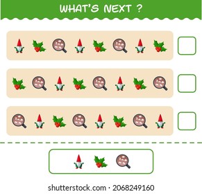 What's comes next educational game of cartoon christmas. Find the regularity and continue the row task. Educational game for pre shool years kids and toddlers
