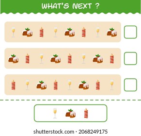 What's comes next educational game of cartoon christmas. Find the regularity and continue the row task. Educational game for pre shool years kids and toddlers