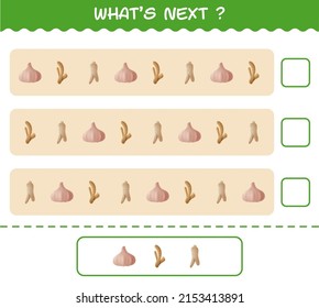 What's comes next educational game of cartoon vegetables. Find the regularity and continue the row task. Educational game for pre shool years kids and toddlers