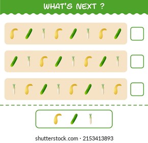 What's comes next educational game of cartoon vegetables. Find the regularity and continue the row task. Educational game for pre shool years kids and toddlers