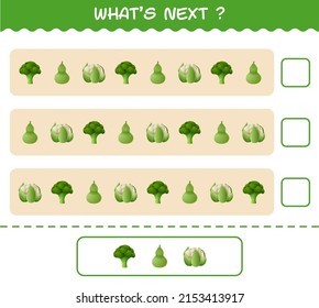 What's comes next educational game of cartoon vegetables. Find the regularity and continue the row task. Educational game for pre shool years kids and toddlers