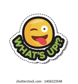 What's up?!. Emoji sticker for social network.  Isolated Vector Illustration. Flat style
