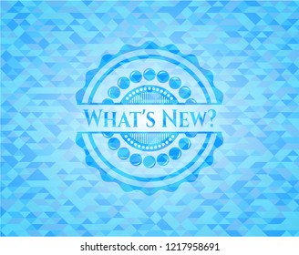 What's New? light blue emblem with mosaic background