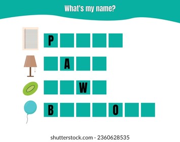 What's my name? Educational worksheet design for preschool, kindergarten or elementary students.
