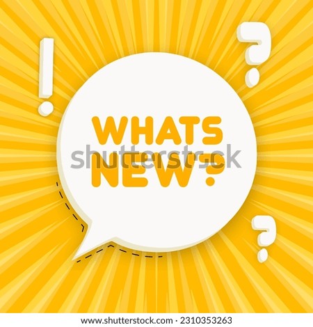 Whats new banner. Speech bubble with Whats new text. Business concept. 3d illustration. Pop art style. Vector line icon for Business and Advertising.