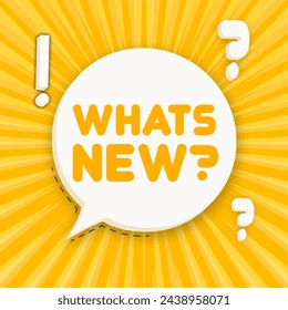 Whats new. Speech bubble with Whats new. Business concept. 3d illustration. Pop art style. Vector line icon for Business and Advertising