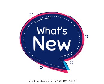 ¿Cuál es el nuevo símbolo? Pancarta vectorial de burbuja pensada. Signo de oferta especial. Símbolo de recién llegados. Forma de globo de diálogo o pensamiento. ¿Cuál es la nueva burbuja del pensamiento del chat? Mensaje de nube infográfica. Vector