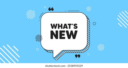 Whats new tag. Chat speech bubble banner. Special offer sign. New arrivals symbol. Whats new chat message. Speech bubble blue banner. Text balloon. Vector