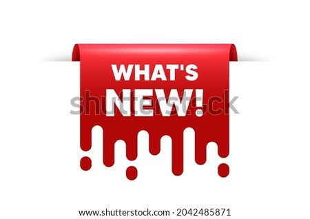 Whats new text. Red ribbon tag banner. Special offer sign. New arrivals symbol. Whats new sticker ribbon badge banner. Red sale label. Vector