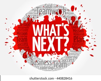 What's Next circle word cloud, business concept