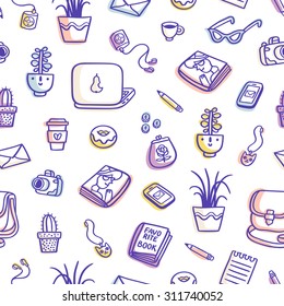 What's on my table purple colorful seamless pattern