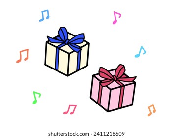 What's inside?　Illustration of a present covered with a ribbon