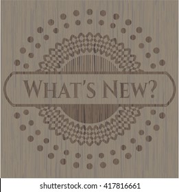 What's New? vintage wood emblem