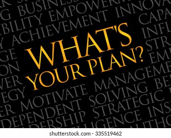 What's Your Plan word cloud, business concept