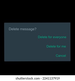 Whatsapp delete for everyone, delete for me tab vector illustration. WhatsApp message deleting conformation page.