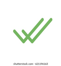 WhatsApp delivered message icon, two green check sign vector, mobile application user interface element