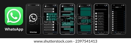 WhatsApp mockup on a black background. Social network interface template. WhatsApp social media. Voice messages and chats on the iphone screen.