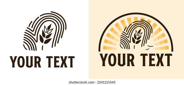 Wheat agriculture organic logo. Wheat grain icon in finger print