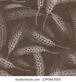 Wheat Agriculture Seamless Pattern. Wheat hand-drawn vector illustration for background of bread label design, bakery packaging. Homemade cooking banner. Cooking courses banner.