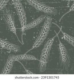 Wheat Agriculture Seamless Pattern. Wheat hand-drawn vector illustration for background of bread label design, bakery packaging. Homemade cooking banner. Cooking courses banner.