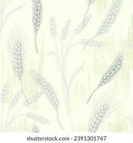 Wheat Agriculture Seamless Pattern. Wheat hand-drawn vector illustration for background of bread label design, bakery packaging. Homemade cooking banner. Cooking courses banner.