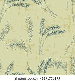 Wheat Agriculture Seamless Pattern. Wheat hand-drawn vector illustration for background of bread label design, bakery packaging. Homemade cooking banner. Cooking courses banner.