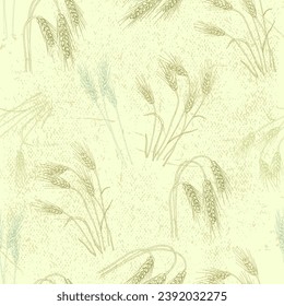 Wheat Agriculture Seamless Pattern. Wheat hand-drawn vector illustration for background of bread label design, bakery packaging. Homemade cooking banner. Cooking courses banner.