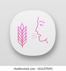 Wheat allergy app icon. Allergic asthma, rhinitis. Gluten intolerance. Inhalation of allergens. Seasonal allergy. UI/UX user interface. Web or mobile applications. Vector isolated illustrations
