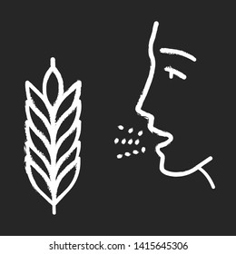 Wheat allergy chalk icon. Allergic asthma, rhinitis. Gluten intolerance. Hypersensitivity of immune system. Inhalation of allergens. Seasonal allergy. Isolated vector chalkboard illustration