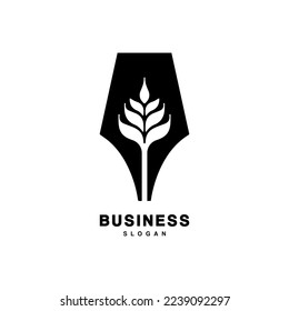 diseño del logotipo del escritor de plumas de autor de trigo