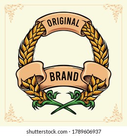 Wheat Badge With Ribbon Banner Vintage for logo business