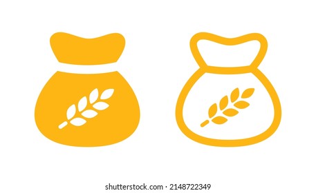 Weizenbeutel Symbol in anderem Design eingestellt. Weizen, Weizenähren, Samen oder Roggen, Wohlstandssymbol, Vektorgrafik.