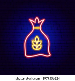 Signo de Neón de la bolsa de trigo. Ilustración vectorial de la promoción de la naturaleza.