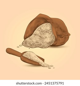 Bolso de trigo Sketch, dibujo a mano, Vector con fondo