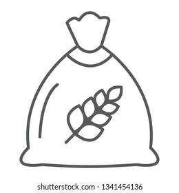 Wheat bag thin line icon, grain and farm, seed sack sign, vector graphics, a linear pattern on a white background, eps 10.