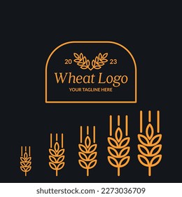 Logo de la panadería de trigo para etiquetas, empaque, web. Vector de Orejas de Trigo de Granja, Símbolo de Línea de Grano Entero con Patrón de Trigo para Eco Ecológico, Agricultura, Cerveza, Panadería. Identidad de marca.