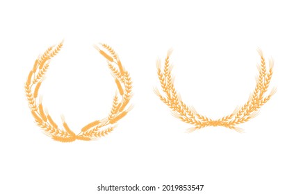 Wheat or Barley Ears Arranged in Laurel Vector Set