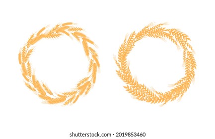 Wheat or Barley Ears Arranged in Wreath Vector Set