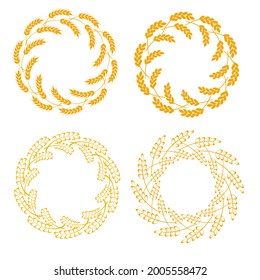 Wheat or barley ears border or frame set. Harvest wheat grain, growth rice stalk and whole bread grains or field cereal nutritious rye grained agriculture products ear symbol