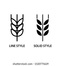 Wheat barley icons. Simple design. Line and solid styles. Isolate on white background.