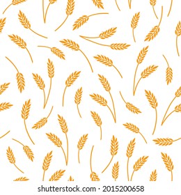 Wheat, barley, rice pattern for cereal background. Hand drawn sketch style oat seamless pattern. Wheat vector illustration.