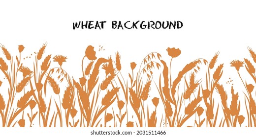 Wheat, Barley or Rye background. Cereal plants for bread packaging, bakery and beer labels, flat vector illustration isolated on white background.