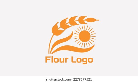 Wheat, barley, or rye ears, field and sun. Vector logo, label, package design elements. Concept for agriculture, organic cereal products, harvesting grain and farming. Healthy food symbol.